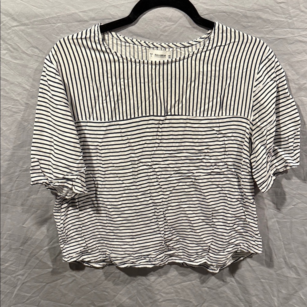 Pull&Bear Monochrome Striped Short Sleeve Top